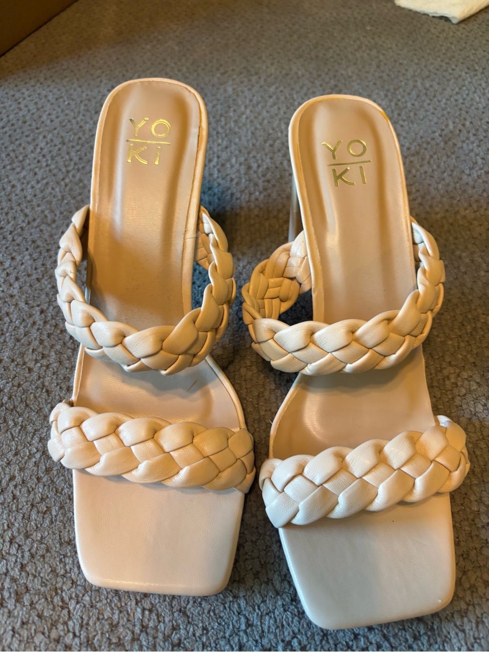 Yoki Braided Double Strap Nude Slide Heels